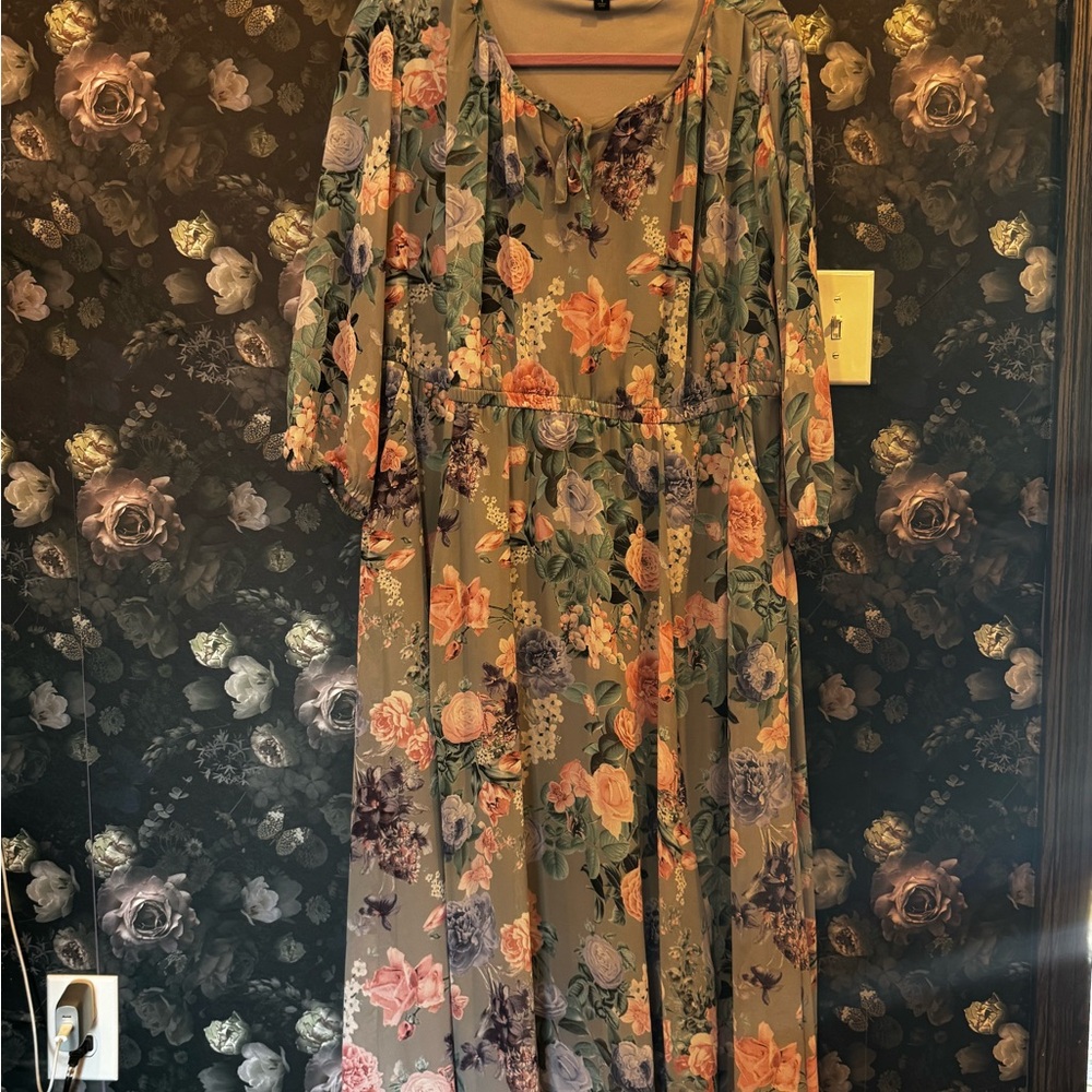 Floral Maxi Dress with Tie Neck